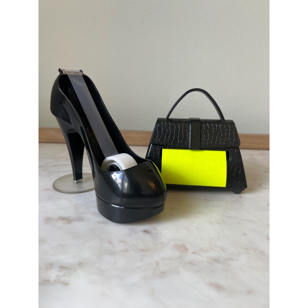 Post-it Purse Note Dispenser + Scotch High Heel Tape Dispenser Black Desk Set
